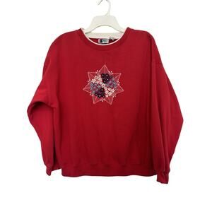 VTG 90s Red Crewneck Sweatshirt Women’s XL Red Grannycore Christmas Holiday